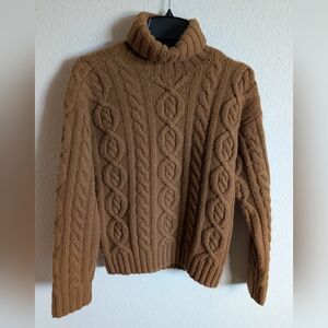 DKNY Classic Camel Brown 100% Wool Cable Knit Sweater Gilmore Girls Style M